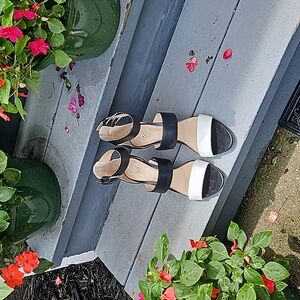 Vince Camuto Masen Black & White Ankle Buckle Heels